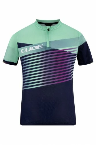 Cube Teamline Rookie Kinder Fahrrad Trikot Kurz Blau/grün 2023 3 Cube Teamline Rookie Kinder Fahrrad Trikot Kurz Blau/grün 2023