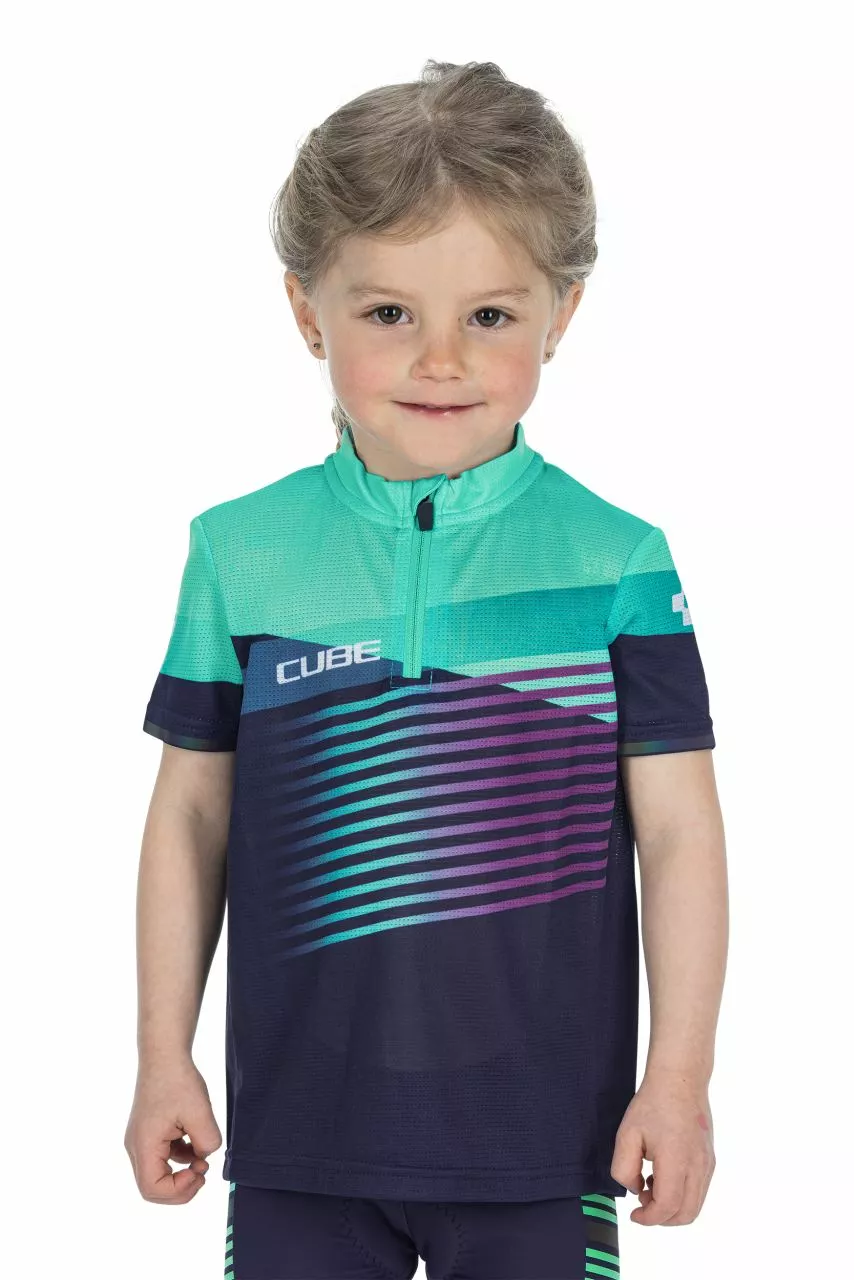 Cube Teamline Rookie Kinder Fahrrad Trikot Kurz Blau/grün 2023 4 Cube Teamline Rookie Kinder Fahrrad Trikot Kurz Blau/grün 2023 – Bild 2